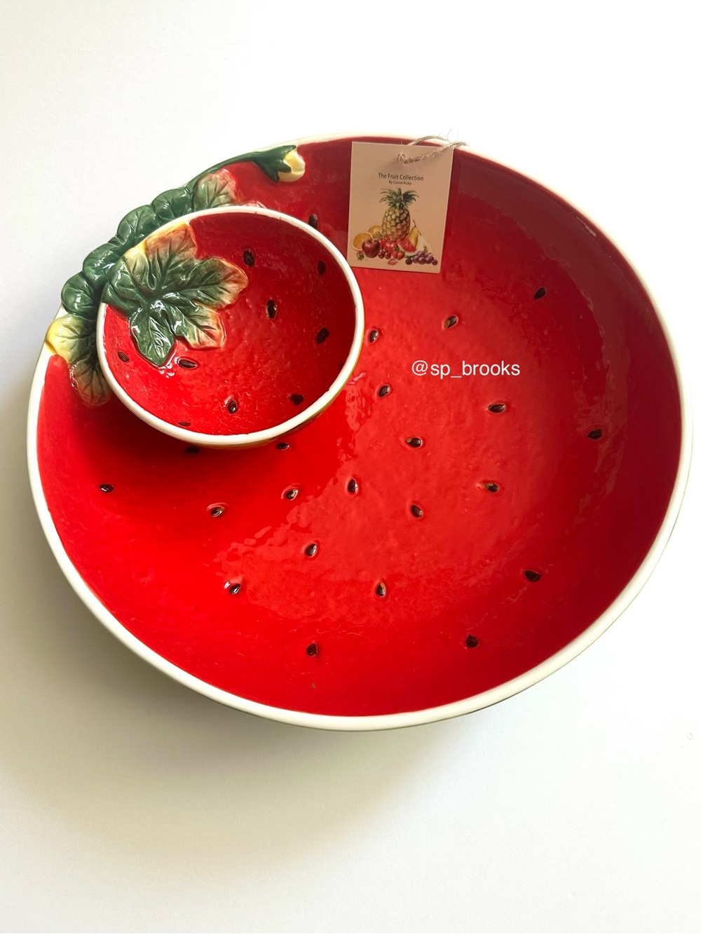 🎁3D CornerRuby Watermelon Collection Serving Bowl with Dip Bowl - 10.25” Dia.